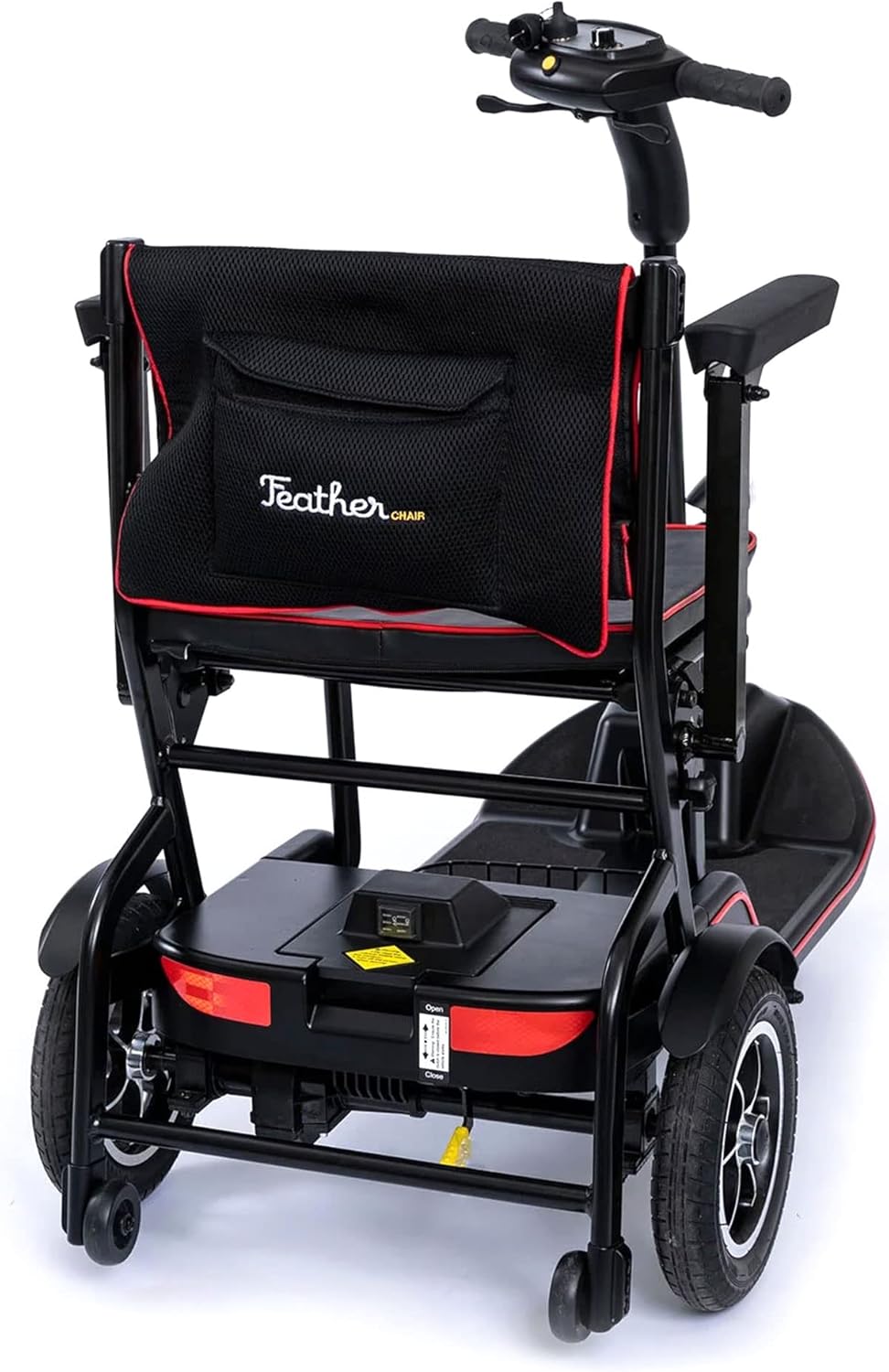 FeatherMobility Black 4 Wheel Mobility Scooter with Long Range Battery, Compact Fold Z375
