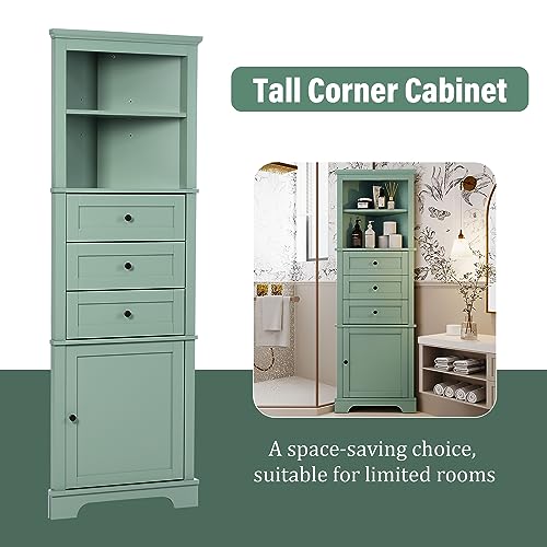 Green Triangle Tall Corner Cabinet with Drawers and Shelves P226887