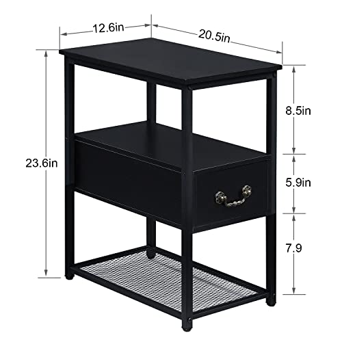 VECELO Tall End Side Table with Storage Shelf, Black G15796
