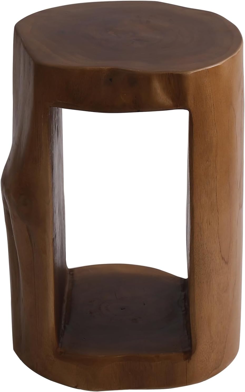 Tree Stump Stool, Teak Live Edge Side Table,Plant Holder, Tree Accent Table, Round Wood End Table,Nightstand, 16" Tall