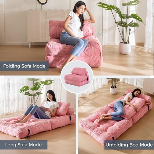 MAXYOYO Folding Sofa Bed, Convertible Sleeper Chair with Pillow, Pink R43426