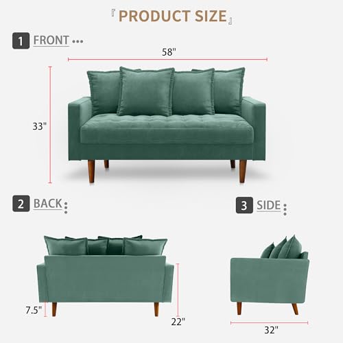 Mid-Century Modern Velvet Loveseat Sofa 58 Inch Aqua Turquoise P314829