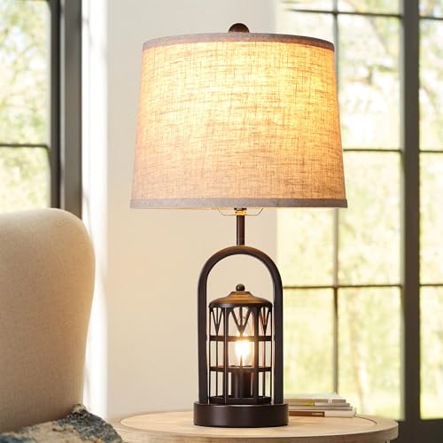 Farmhouse Table Lamp Set of 2, 23" Rustic Vintage with USB Ports, Brown X170288