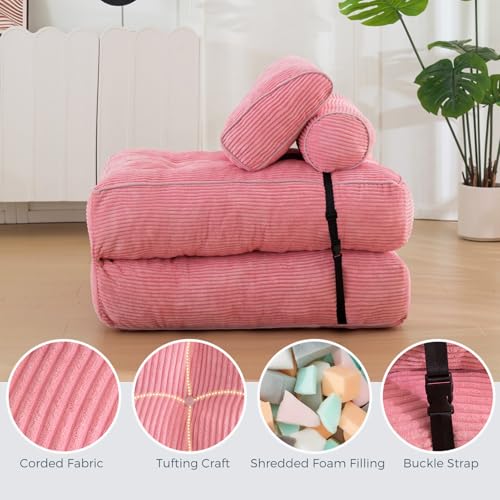 MAXYOYO Folding Sofa Bed, Convertible Sleeper Chair with Pillow, Pink R43426