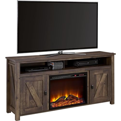Ameriwood Home Farmington Electric Fireplace Console 50" TV Stand, Black Oak D89553