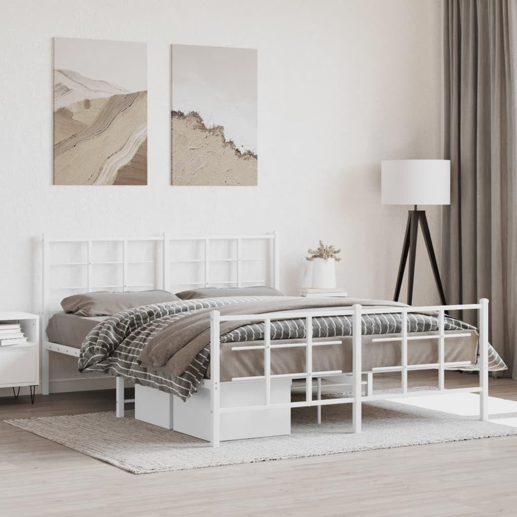 vidaXL White Steel Metal Bed Frame Double with Headboard Footboard A1318
