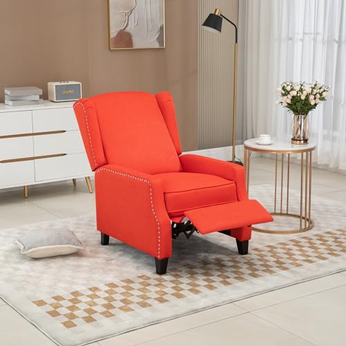 Adjustable Wingback Recliner Chair, Push Back Recliner Sofa Chair with Adjustable Back and Footrest, Stylish Small Reclining Armchair for Living Room, Reading Room, Red