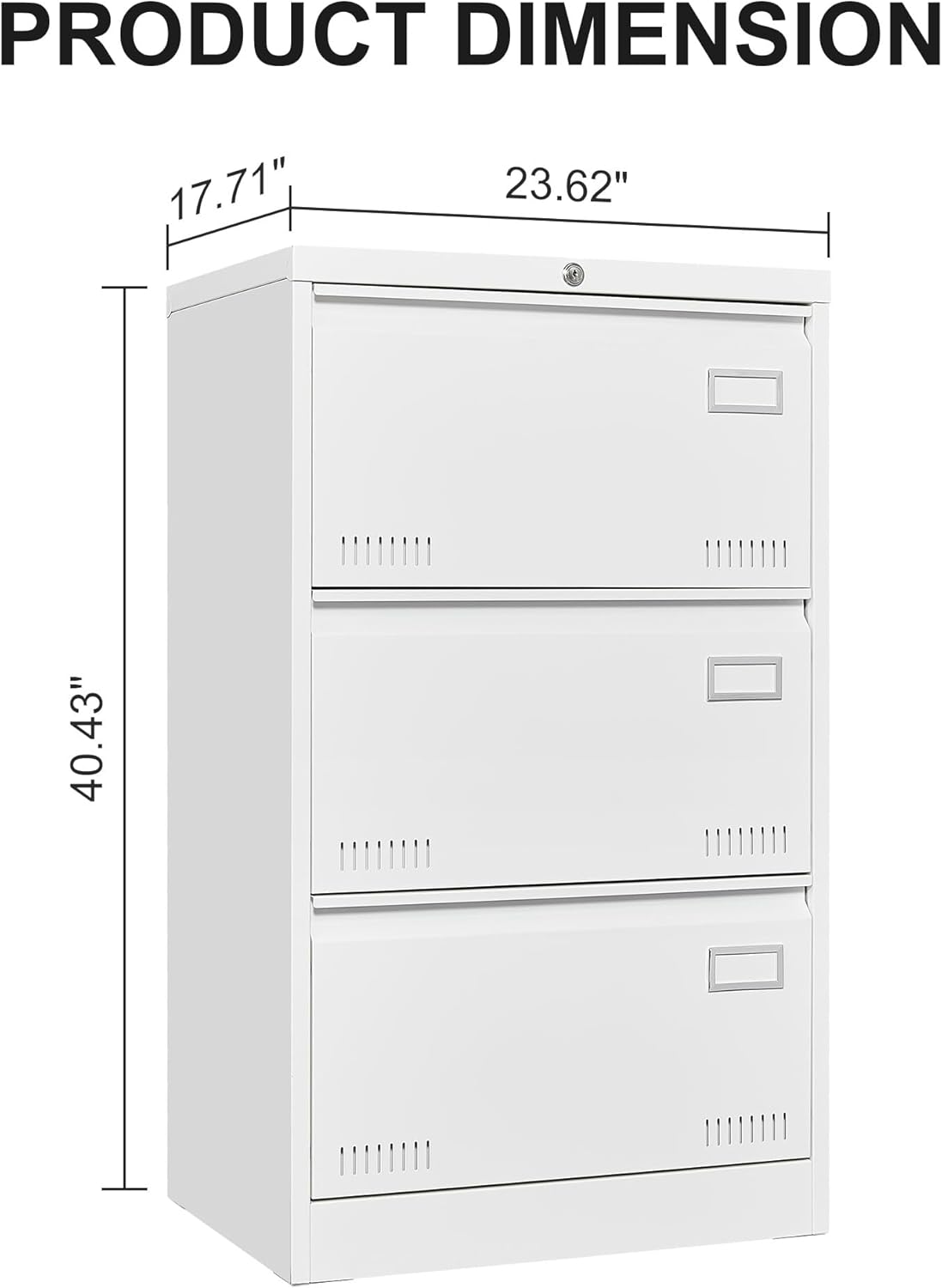 Locking 3-Drawer Metal Lateral File Cabinet, White Y445167