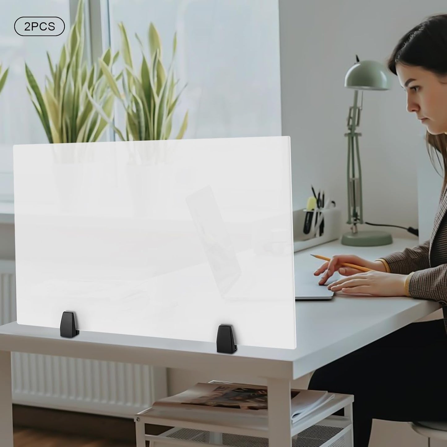 2PCS Acrylic Desk Dividers with Clamp, Dual Frosted Plexiglass Privacy Panels, 30 x 18 inch G68502