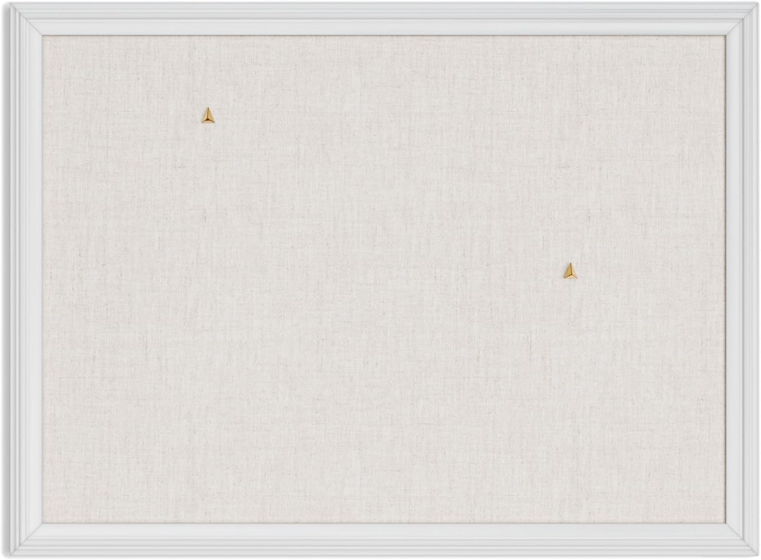 U Brands Farmhouse Linen Bulletin Board, 23"x17", White Wood Style Frame, Industrial Grade Pinning Surface