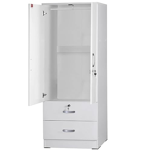 Grace Wood 2-Door Wardrobe Armoire with 2 Drawers (White) Q357312