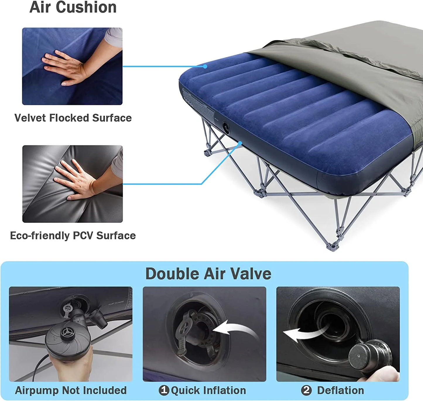 QCAI 2 Person Camping Cot with Inflatable Air Mattress and Carry Bag N7177
