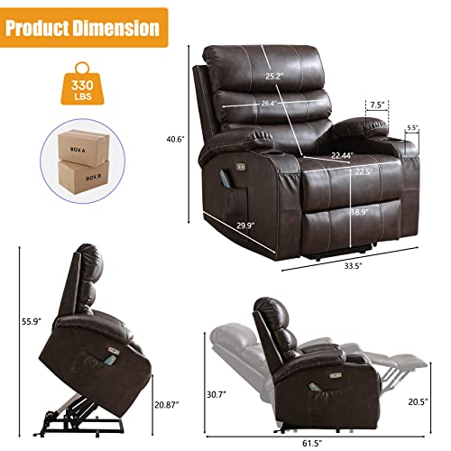 Power Lift Chair Recliner for Elderly with Massage and Heat, PU Leather A13614