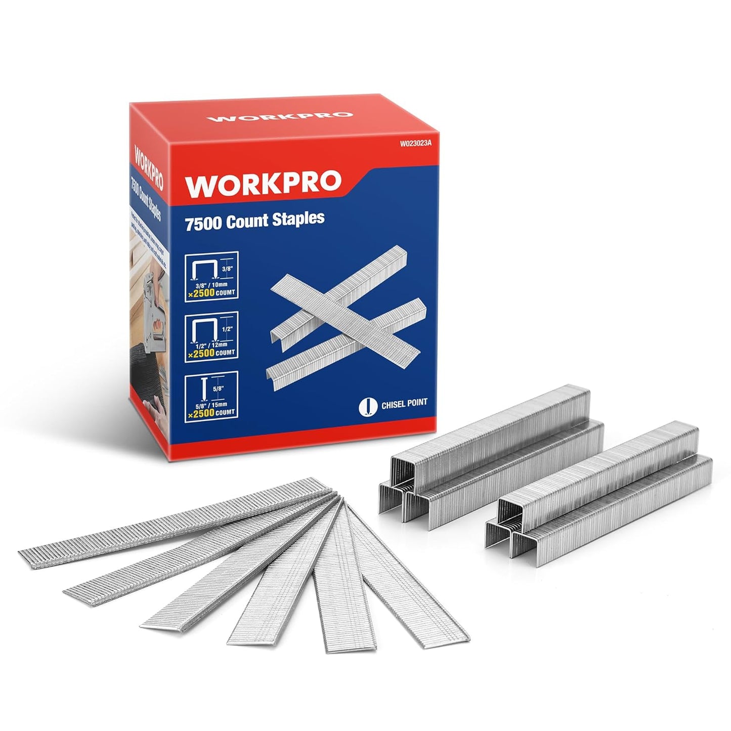 WORKPRO Heavy Duty T50 7500-Count Staples for Staple Gun, 1/2"+3/8" Staples and 5/8" Brad Nails Combo Kit, Galvanized Staples for Upholstery, Woodworking Projects and Home Renovations