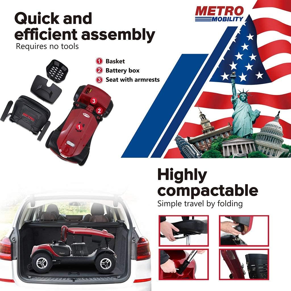 Metro Mobility 4 Wheel Powered Mobility Scooter for Seniors, 300 lbs Capacity, Red H3207