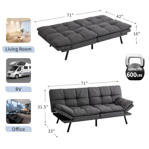 MUUEGM Memory Foam Futon Sofa Bed Convertible, Black Faux Leather M20306
