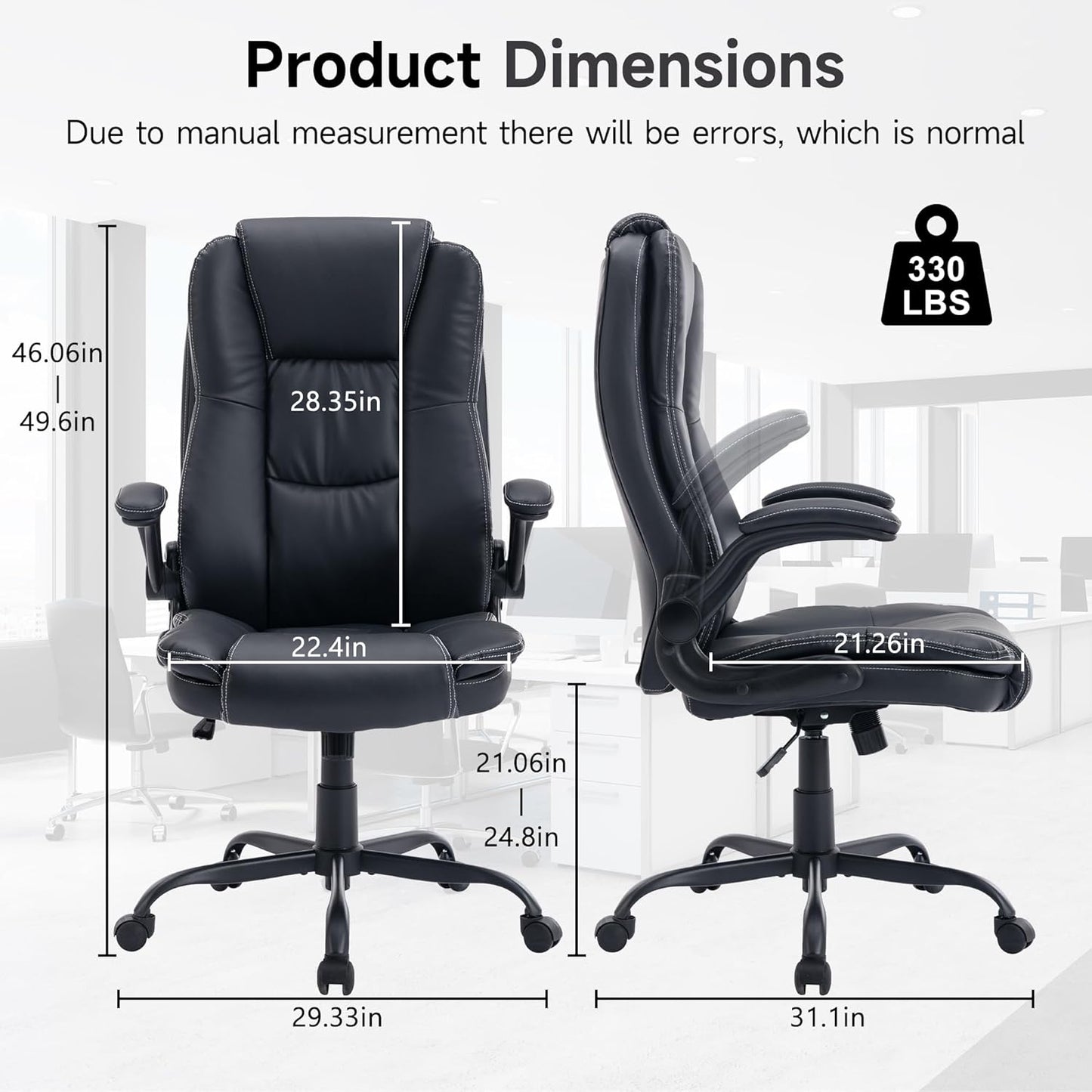 Big and Tall Office Chair with Flip-up Armrest, PU Leather, Black J193736