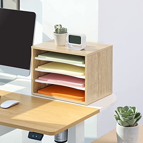 FITUEYES Wood 4-Tier Paper Sorter Organizer, Desktop File Holder, Light Wood M505