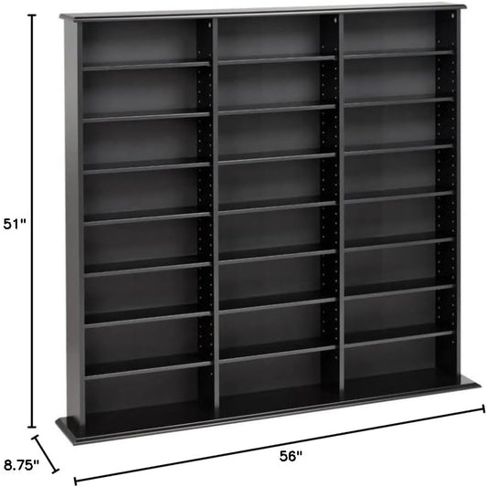 BOWERY HILL 51" Triple Deluxe Media Storage Cabinet, Holds CD, DVD, Large Wall Media Storage Rack in Black