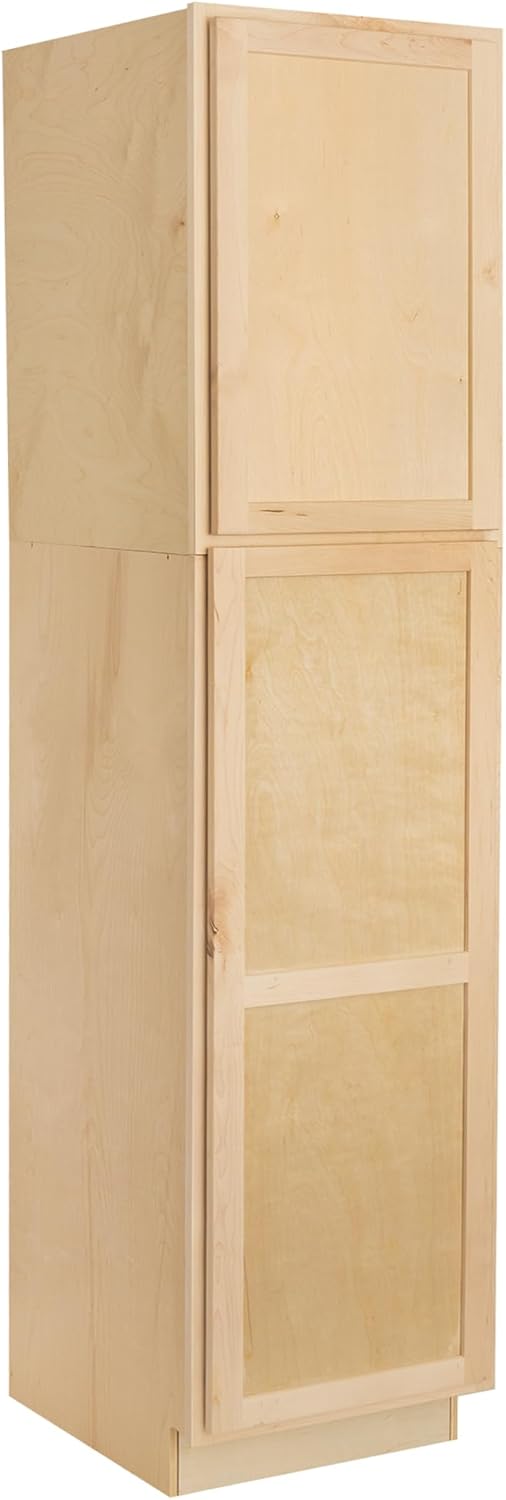Quicklock RTA (Ready-to-Assemble) | Base Kitchen Cabinets - Shaker Style | 100% Plywood | Made in America | Soft Close Hardware (Raw Maple, 24" D x 24" W x 84" H Pantry)
