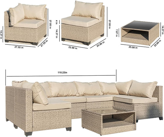 7-Piece Patio Furniture Sectional Sofa with Water Resistant Cushions, Beige R787