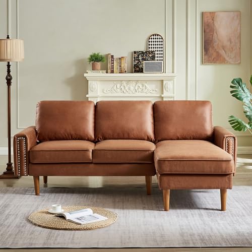 Setawix Convertible Sectional Sofa with Reversible Chaise, Suede Fabric, Brown B181740
