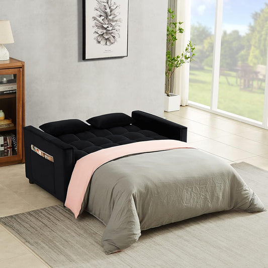 3 in 1 Convertible Sleeper Sofa Couch with Pull Out Bed,Small Futon Loveseat Lounge Chaise with Reclining Backrest and Armrest,Soft Upholstered Love Seats RV Furniture for Living Room