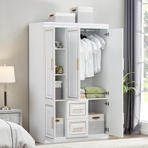 White Wood Closet Cabinet with Doors for Bedroom Y530863
