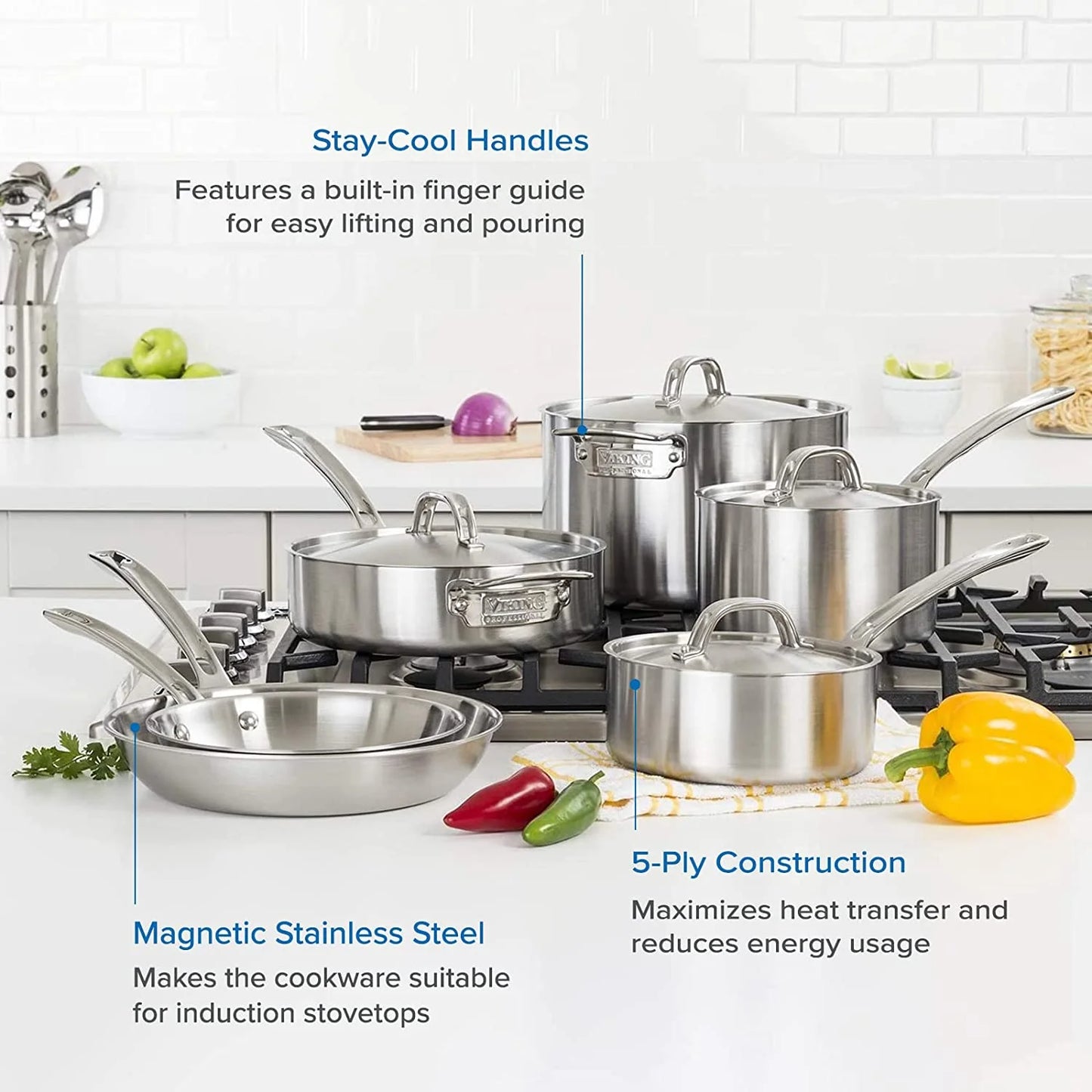 Viking Professional 5-Ply Stainless Steel Cookware Set 10 Piece F443