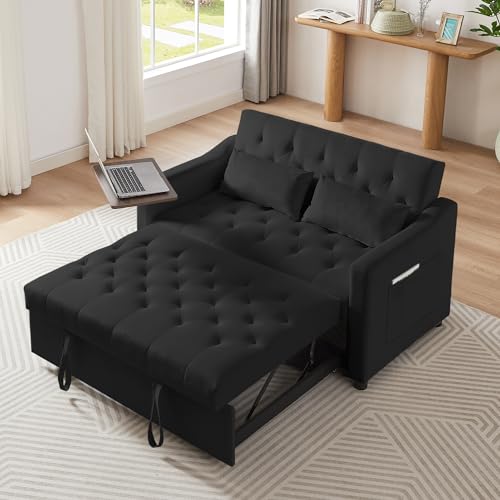 3-in-1 Loveseat Sleeper Sofa Bed with Storage Pockets, Velvet Convertible Chaise Lounge, Pink X424