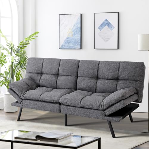 MUUEGM Futon Sofa Bed,Memory Foam Futon Sofa,Futon Bed,Convertible Sofa Bed for Compact Living Spaces,Apartment,Studio,Office,Futon Sofa,71"*33"*31.5",Black Faux Leather