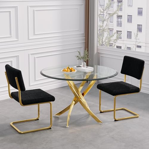 Glass Dining Table Set for 4 with 4 White Silver PU Leather Chairs A996581