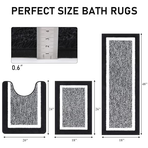 Pauwer 3 Piece Bath Mat Set, Non Slip Plush Shaggy Bathroom Rugs with U-Shaped Toilet Mat, Aqua Blue N81005
