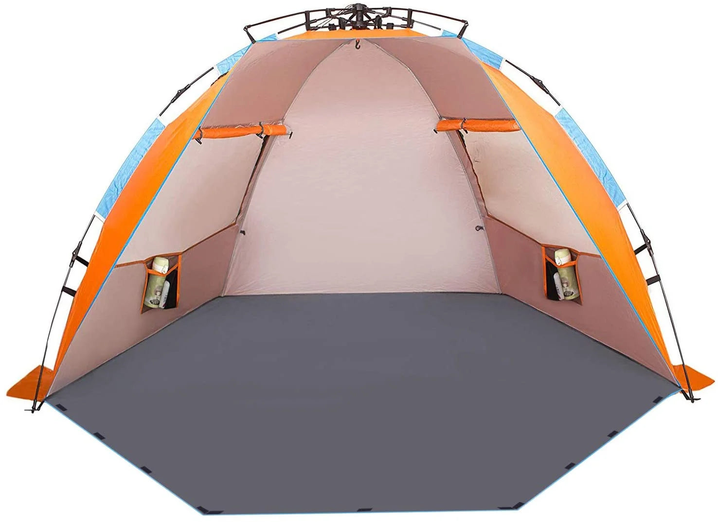 Oileus Beach Tent Sun Shelter X-Large 4 Person Tent, Portable Sun Shade, Pop Up Tents for Beach with Carry Bag, Stakes, 6 Sand Pockets, Anti UV for Fishing Hiking Camping, Waterproof Windproof, Orange