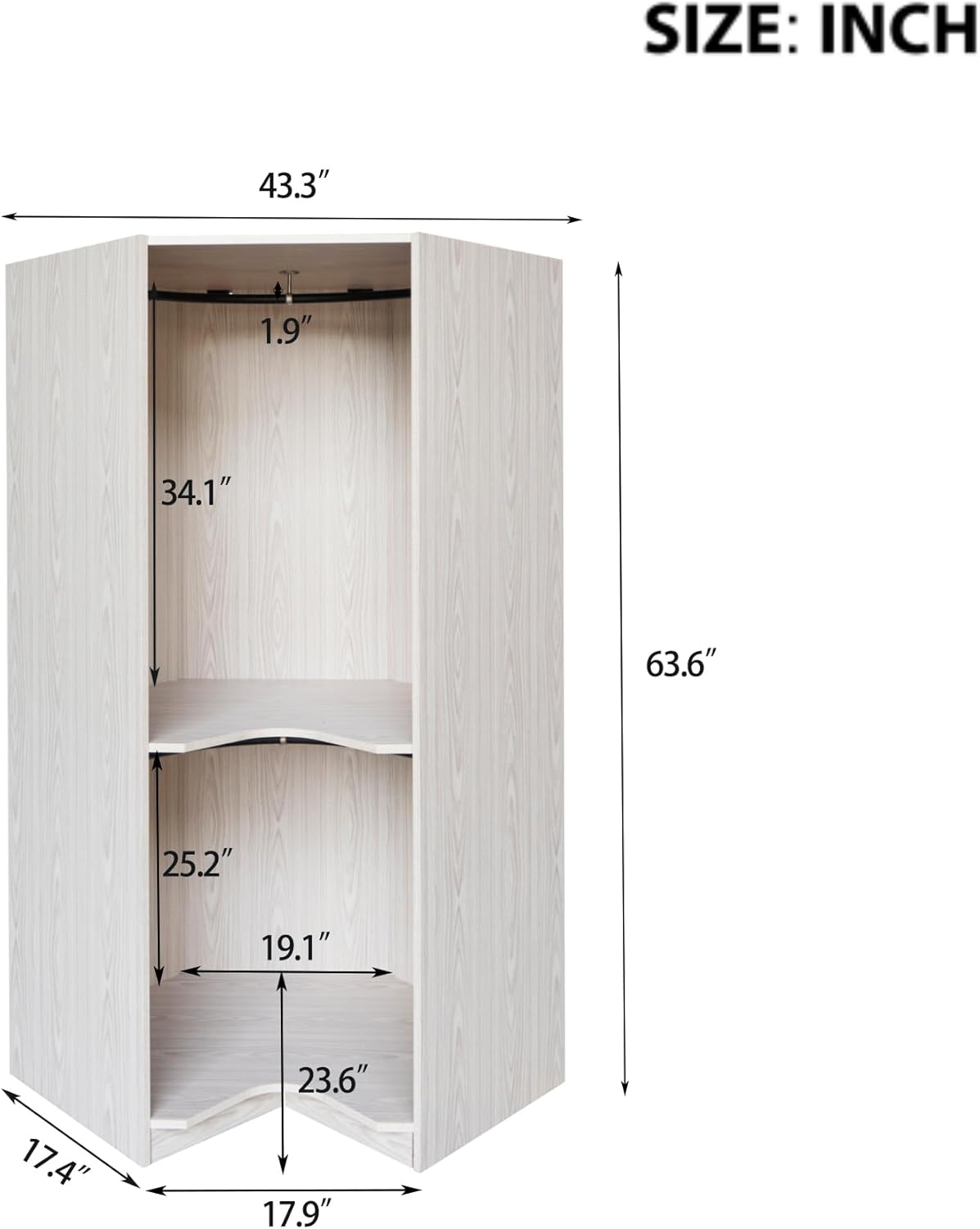 Corner Armoire Wardrobe Closet Cabinet with Hanging Rail, 64" H, Natural I182
