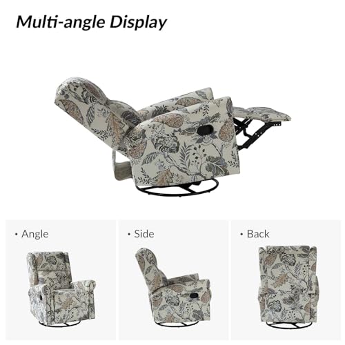 HULALA HOME Printed Fabric Manual Swivel Glider Recliner Chair, Set of 2, Black Floral W4662