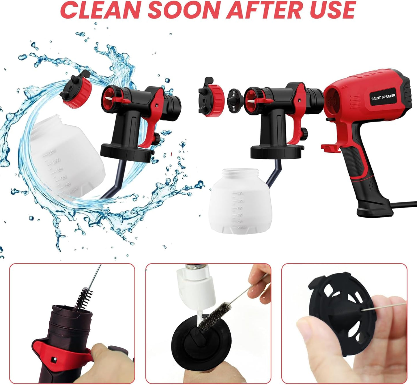 Paint Sprayer Electric Spray Gun 700W with 1200ml Container, 4 Nozzles & 3 Patterns M91056