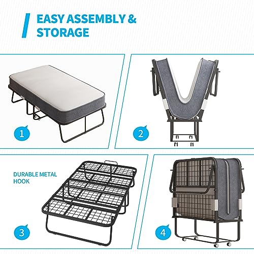 Mjkone Folding Bed with 5 Inch Memory Foam Mattress, Single Rollaway Bed for Guests H456