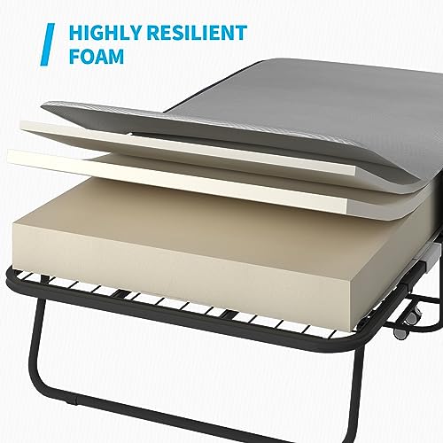 Mjkone Folding Bed with 5 Inch Memory Foam Mattress, Single Rollaway Bed for Guests H456