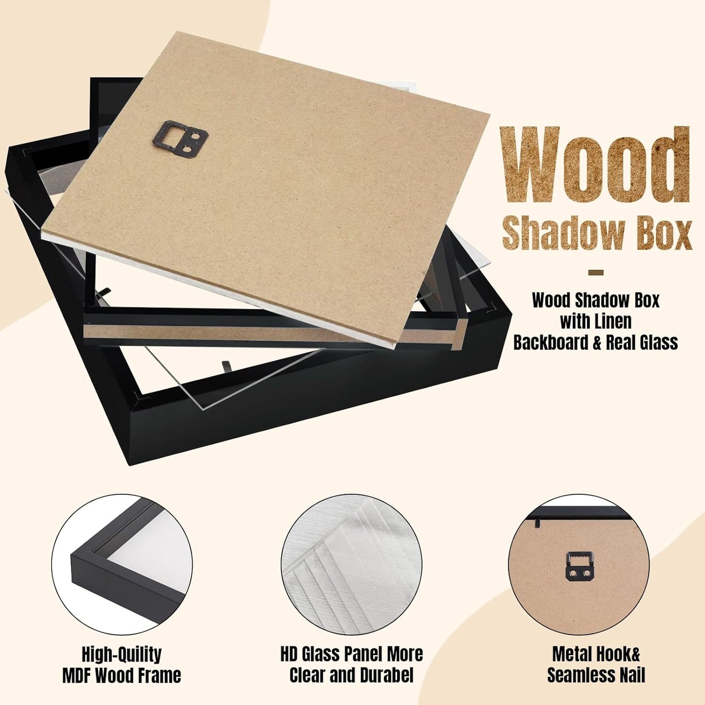 8"x8" Shadow Box Display Case with Linen Back, 3 Pack Black X266365