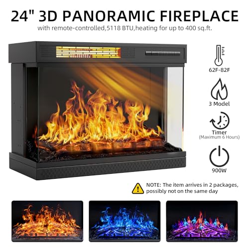 YESHOMY Glass Fireplace TV Stand for TVs up to 65", Gray C701