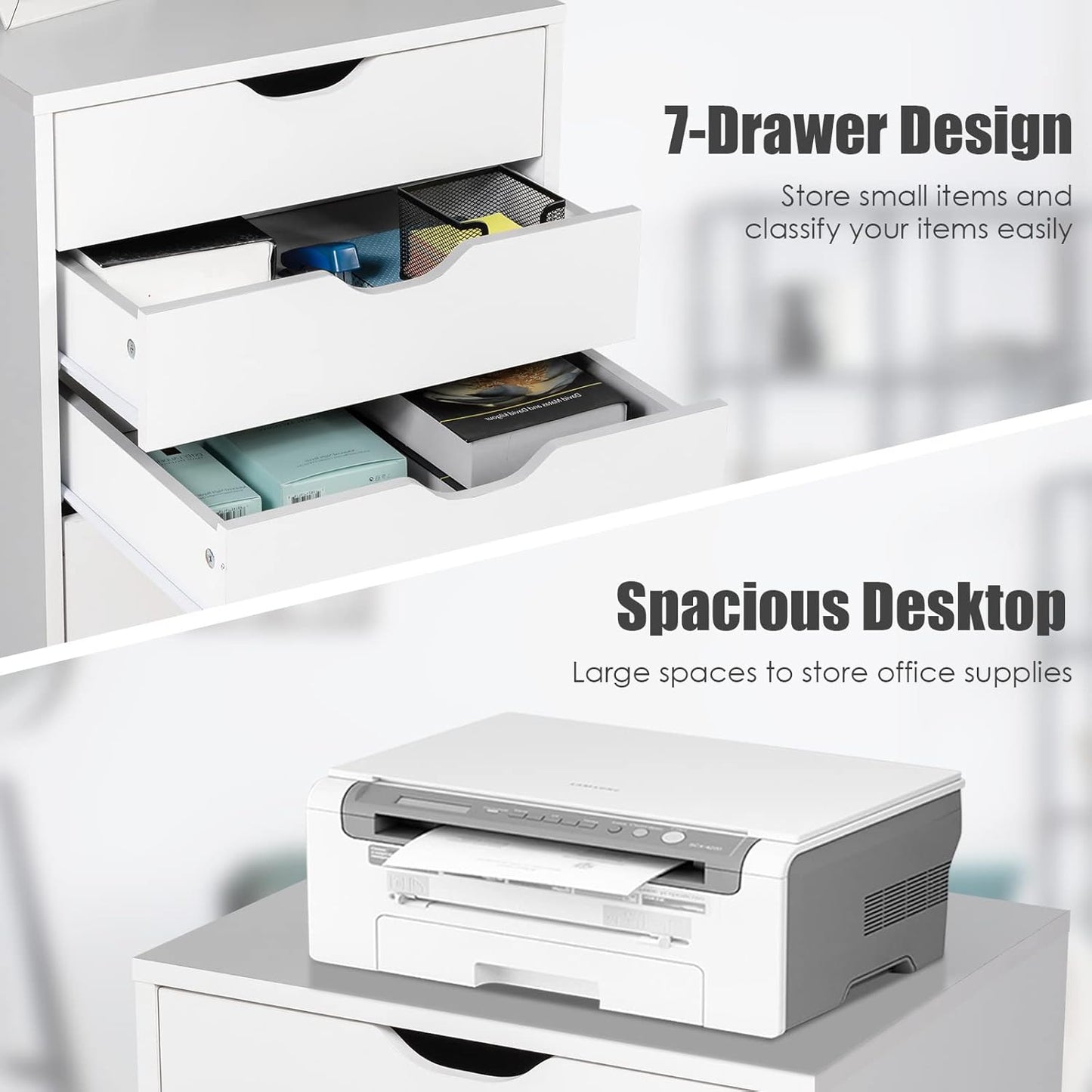 White 7-Drawer Rolling File Cabinet for Home Office N677355