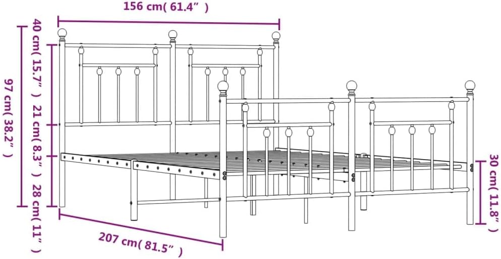 vidaXL Powder Coated Steel Bed Frame Double with Headboard and Storage W97952