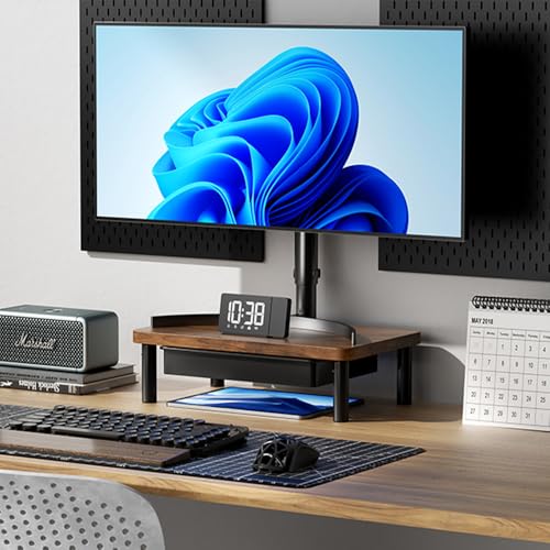 Wooden Monitor Stand Riser with Drawer, Height Adjustable, Black E484352