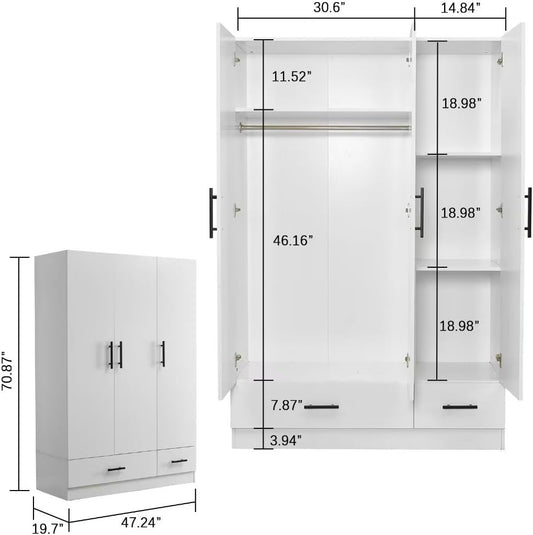 White Armoire Wardrobe with 3 Doors and 2 Drawers H660555