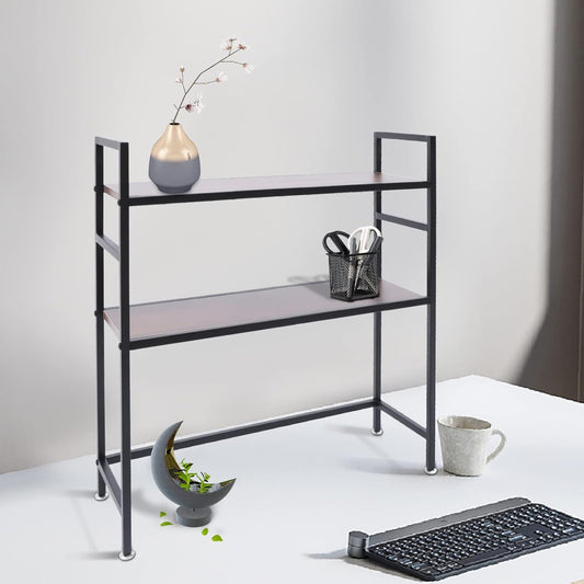 Computer Desktop Bookcase, 2-Tier Desk Hutch, Multipurpose Countertop Storage Hutch, Adjustable Wood Rack Organizer for Home Dorm Office Supplies