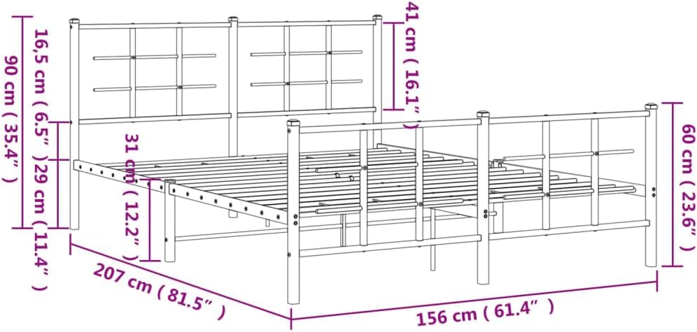 vidaXL White Steel Metal Bed Frame Double with Headboard Footboard A1318