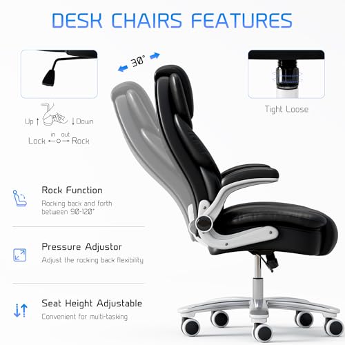 Big and Tall Office Chair 400lb Wide Seat High Back Leather Executive with Flip-up Arms P130