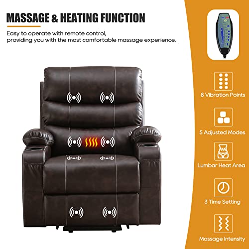 Power Lift Chair Recliner for Elderly with Massage and Heat, PU Leather A13614