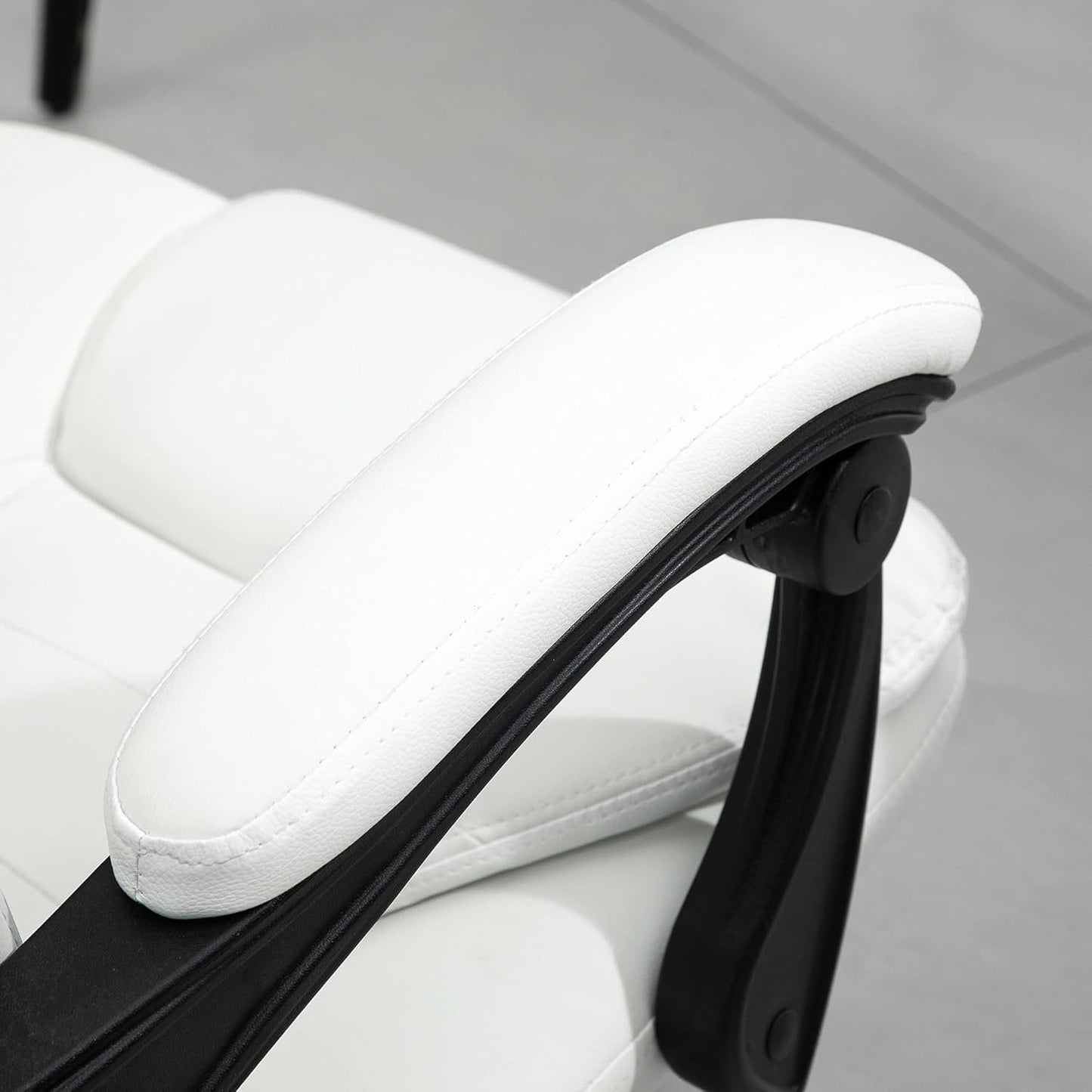 Reclining Office Chair with Massage, Ergonomic PU Leather Executive Chair with Foot Rest, White T4590